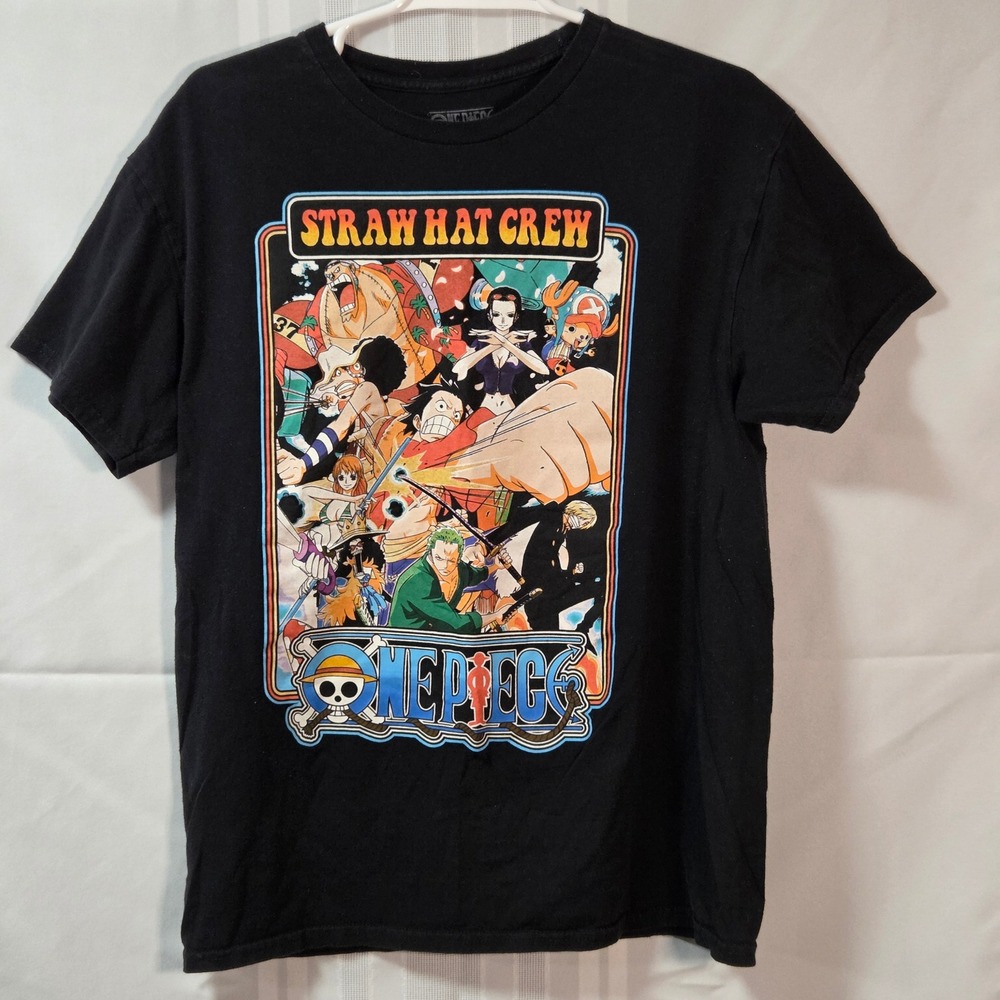 One Piece T-Shirt Mens M Black Straw Hat Crew Graphic Anime Short Sleeve Tee